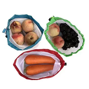 3pcs/set grinzii îmbinate fructe sac de plasă, reutilizabile plasă de produse agricole sac, lavabil fructe și legume sac de depozitare Imagine 2