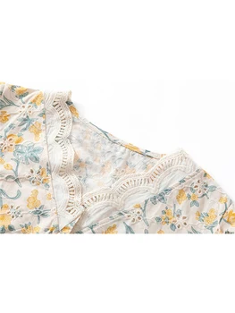 2022 Vara Pentru Femei Maneci Scurte Din Dantela Cămașă Coreeană De Moda Cardigan Vintage Bluza Floare De Imprimare Estetice Crop Top Ins Strada Confortabil Imagine 2