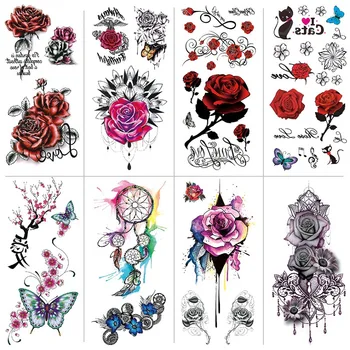 Realiste Mare de Flori Tatuaje pentru Femei Fata Sexy Florale Floare Ramură Tatuaj Temporar de Lungă Durată Tatuaj Fals pentru Gât Mână Imagine 2