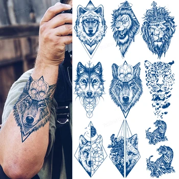 Lup De Pădure Tatuaje Temporare Pentru Bărbați, Băieți Realist Leu Înfricoșător Pe Bază De Plante Suc De Cerneală Tatuaj Fals Autocolant Brațul De Corp Tatuaje Impermeabile Imagine 2