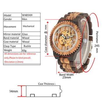 Automate de Lemn Ceas Barbati Ceas Lux din Lemn Brățară Watchband Cifre arabe de Afișare automatic Mens Ceasuri Mecanice Imagine 2