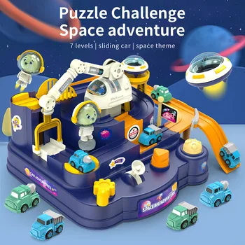 Montessori Aventura de Curse Jucarii Educative Piesa Auto Aventura Creierul Masa de Joc de Curse cu Masini de Aventura Urmări Kituri pentru Copii Baieti Imagine 2