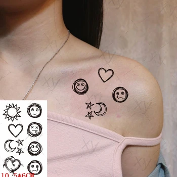 Impermeabil Tatuaj Temporar Autocolant Negru Smiley Sun Moon Star pe Încheietura mâinii Degetul Flash Tatuaj Fals Tatuaj pentru Femei Barbati Copii Imagine 2