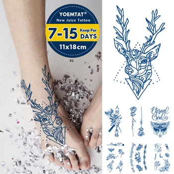 Suc De Cerneală Durată Impermeabil Tatuaj Temporar Autocolant Linie Cerb Geometrice De Flori De Trandafir Arma Flash Tatuaj Femeie Body Art Tatuaj Fals Imagine 2