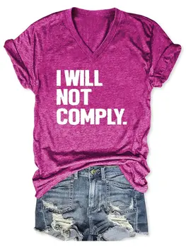 Lovessales Femei Nu mă Voi Conforma V-Neck Bumbac T-shirt Imagine 2
