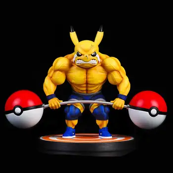 Pokemon Pikachu de Fitness Musculare Acțiune Figura Jucării Haltere Puternic Pikachu Schimba Cap Dublu din PVC, Model pentru Copii Cadouri Imagine 2