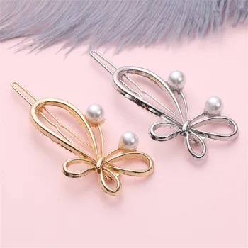 1 BUC Moda Pearl Agrafe Metal Aur Argint Arc Nod HKorean Design Barrette Fete Femei Clip de Păr Accesorii de Par Hairgrips Imagine 2