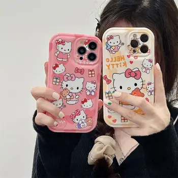 Hello Kittys Caz de Telefon Kawaii Desene animate pentru Iphone 12 13 11 Pro Max Xr X Xs Max All-Inclusive Pernă de Aer Anti-Drop Imagine 2