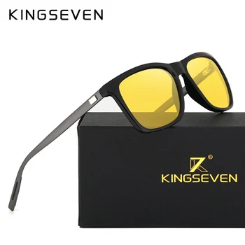 KINGSEVEN Polarizate Bărbați Femei de Noapte viziune ochelari de Soare Galben Lentile de Epocă Pătrat de sex Masculin de sex Feminin de Ochelari de Soare de Înaltă calitate Imagine 2