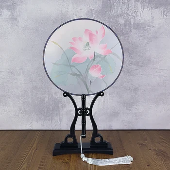 Stil chinezesc Rotund Ventilator cu Mâner de Lemn Portabile Tipărite Epocă Fan Dance Favoruri de Nunta Imagine 2