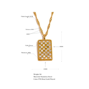 Yhpup din Oțel Inoxidabil Delicat Cubic Zirconia Colier Pandantiv Pătrat 2022 Noi Bling Geometrice Moda Bijuterii pentru Femei, Cadou Imagine 2