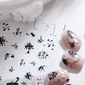 Caractere chinezești Design Decoratiuni de Arta Unghiilor Autocolante Negre, Flori de Iarba 3D Auto-Adeziv pentru Unghii Decalcomanii en-Gros de Dropshipping Imagine 2
