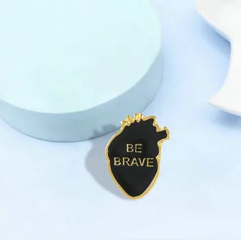 Organ Inima Email Ace FII CURAJOS Insigne Personalizate Broșe Pastelate pin Rever Denim Tricou Punk Inima Neagra Încurajarea Bijuterii Cadou Imagine 2