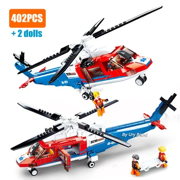 402Pcs Sluban Oraș Serie de Seturi de Aeronave de Salvare Elicopter Model Blocuri de BRICOLAJ, Jucarii Pentru Copii Băieți Cadouri de Craciun 2022 Noi Imagine 2