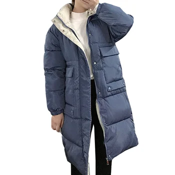 Timp Hanorac Femei Haine de Iarna Cald Îngroșa cu Gluga mediu-lung coreean Buzunare de Proiectare în jos Jacheta femei uza Palton Imagine 2
