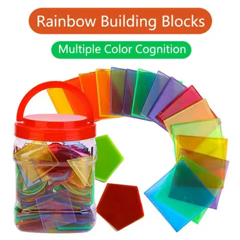 Translucid Geometrice Montessori Puzzle Educativ pentru Copii de Învățare Curcubeu Blocuri DIY Joc de Gândire pentru Copil Pentru Copii Senzoriale Jucărie Imagine 2