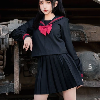 Japoneze Uniforme Școlare S-2xl Student JK Negru pe Roșu Costum de Marinar Fata Sexy Seifuku Marinar Bluza Plisata Fusta Set Imagine 2