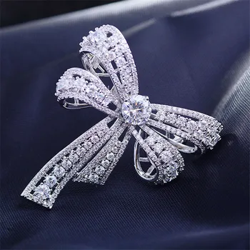OKILY Delicat pentru Femei Broșe Bijuterii Accesorii Ciucure Pearl Zircon Bowknot Broșă Pin Drăguț Arc Pin Rever pentru Cadou de Anul Nou Imagine 2
