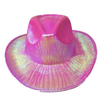 Noutatea Luminoase de Culoare Pălărie Cowgirl cu Sclipici Holografic Lumina-Up Roz Imagine 2