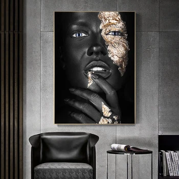 Femeie africană Poster Negru de Aur Rezumat Panza Pictura Arta de Perete Moderne de Imprimare tablouri Decorative Living Home Decor Imagine 2