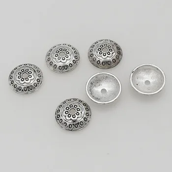 50pcs/lot Boemia, Argint Antic Flori Șirag de mărgele Rotunde Capace 14mm Decor Aliaj de Zinc cu Margele Capac Farmece Bijuterii DIY Concluziile Imagine 2