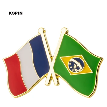Franța și Brazilia Prietenie Flag Pin Metalic Insigne Decorativ Ace pentru Haine Imagine 2