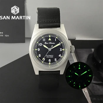 San Martin bărbați ceas Pilot Militar de Epocă 38mm YN55 Barbati Automată Ceasuri Mecanice C3 Luminos 20Bar Impermeabil Ceasuri Imagine 2