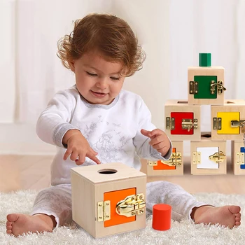 Montessori Copii Jucarii Educative Forma De Cub, Cutie De Culoare De Potrivire Joc De Sortare Jucarii Cu Deblocare Ocupat Placi De Educație Timpurie Jucărie Imagine 2
