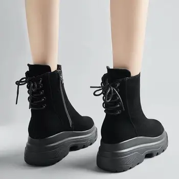 Piele de căprioară Cizme pentru Femei 2021 Noi de Iarnă Pantofi pentru Femeie Cizme de Zapada cu Fermoar incalzi Femei Glezna Cizme Platforma Botas De Mujer Imagine 2