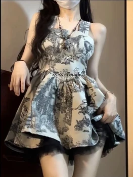 Vara Kawaii Mini Femei Rochie Fără Mâneci Designer De Petrecere Curea Rochie Sexy Femeie De Moda Coreeană-O Singură Bucată Dulce Arc Rochie 2022 Imagine 2