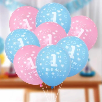 10buc Copil de Dus 1 Ziua Balon Roz albastru Balon Latex Pentru Fete Baieti Copilul de 1 An Prima zi de Nastere Copii Cadou Jucarii Imagine 2