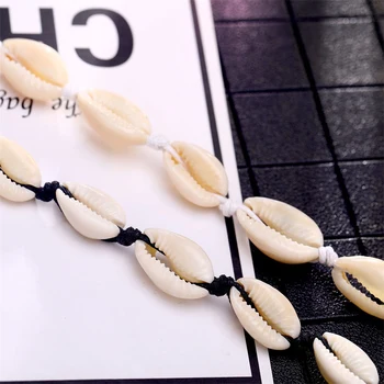 Noua Moda Lanț de Frânghie Naturale Shell Cravată Colier Guler Colier de Scoici Cravată Colier pentru Femei de Vara Ocean Colier Imagine 2