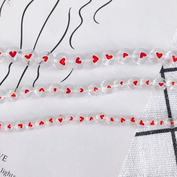 DIY accesorii bijuterii en-gros transparent rotund roșu în formă de inimă de sticlă plană șirag de mărgele colier material brățară accesorii Imagine 2