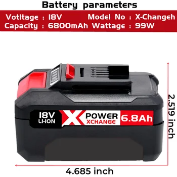 X-Change 6800mAh Înlocuitor pentru Einhell Power X-Change Acumulator Compatibil cu Toate 18V Einhell Instrumente Baterii cu LED-uri de Afișare Imagine 2