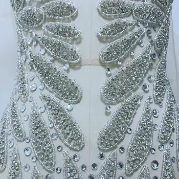Sticla lucrate manual aplicatiile de strasuri pe nud plasă de argint coase pe cristal trim patch-uri de corp plin pentru rochie Imagine 2