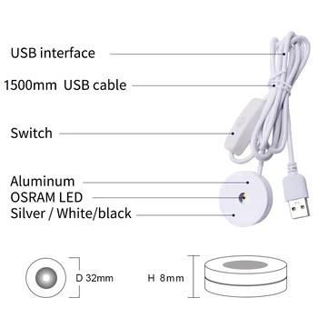 EtrnLED USB Led Light Mini Reflector Rotund Estompat 5V cu Comutator Montat pe o Suprafață de Cabinet Display Lampa Plafon Loc de Casa Negru Imagine 2