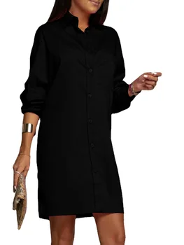 2022 Toamna Noua Pierde cu Mâneci Lungi Guler de Turn-down Butonul de Buzunar Tricou Femei Culoare Solidă Fantă de Moda Cardigan Lung Bluza Femme Imagine 2