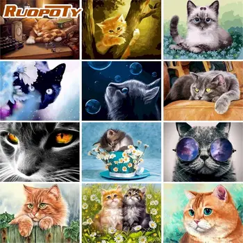 RUOPOTY Vopsea De Numărul Pisica Serie Animale Set Complet de Poze Ulei Pictura De Numere Pisica Desen O Panza de Decorațiuni DIY G