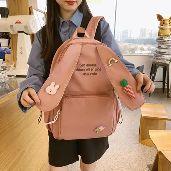 Japoneze Femei De Moda Rucsac Kawaii Urechi De Iepuras Sac De Școală Pentru Fete Nylon Rezistent La Apa Voiaj Rucsacuri De Mare Capacitate Bookbags