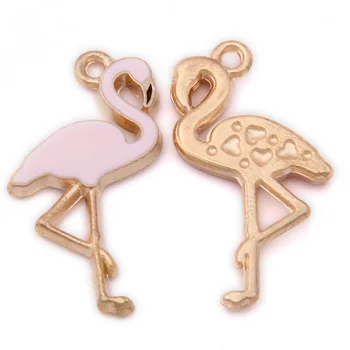 6pcs 15x25mm Aliaj Email Picătură de Ulei Rosu Flamingo Roz Pandantiv DIY Colier Constatările Flamingo Farmecele pentru Animale Accesoriile