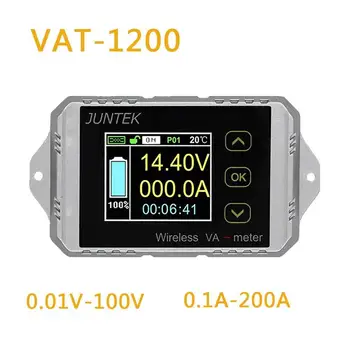 Juntek VAT1200 100V 200A Wireless Ampermetru Voltmetru 12V 24V 48V Baterie de Masina Capacității de Monitorizare Coulomb Contra VA Metru