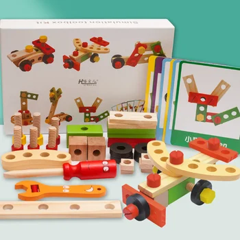 Lemn de Educație Jucării Simulare de Scule Set de BRICOLAJ, Instrumentul de Reparare Kit Copilăria Timpurie de Învățare Puzzle Jucarii Cadou pentru Baieti