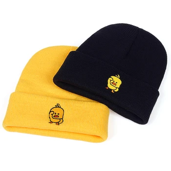 Casual Pic de rață galben beanie Hat pentru Barbati femei Hip Hop Tricotate pălării de lână capac Iarnă în aer liber cald schi pălării Pălării Chelioși