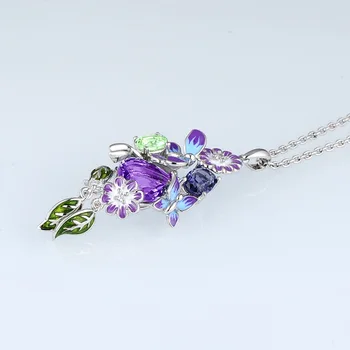 Rafinat două fluture floare de email design frunze femei pandantiv colier elegant mireasa, bijuterii de nunta