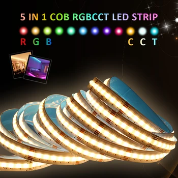 5M COB RGBCCT Benzi cu LED-uri de Lumină de Bandă Lampa DC 24V 840LEDs/M 5 în 1 RA90 RGBCW Estompat LED de Înaltă Densitate, Flexibil FOB Liniar Panglică