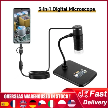 3 în 1 Microscop Digital 50X-Mărire 1000X 1080P de Tip C+Micro USB+Porturi USB Portabil Portabil Mini Electronic Microscopio