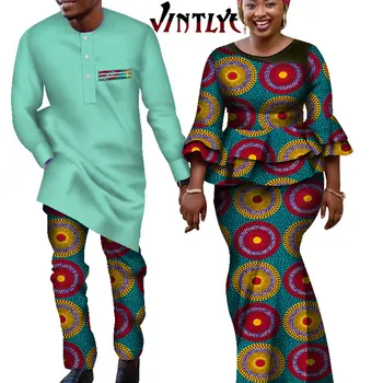 Haine africane pentru Cupluri Ankara Print African Fusta și Top Set si Dashiki Costume de Barbati din Africa de Imprimare Haine pentru Iubitorii WYQ697