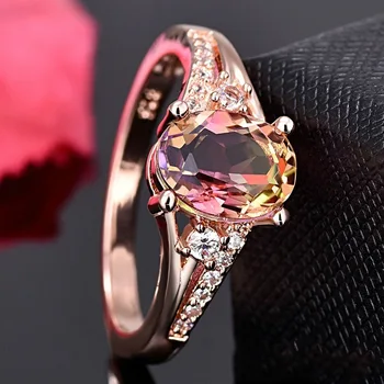 Elegant Roz Cristal Cubic Zircon Inel Pentru Femei Mireasa Trupa De Nunta De Lux, De Epocă, Femeie Deget Inelul De Logodna Bijuterii