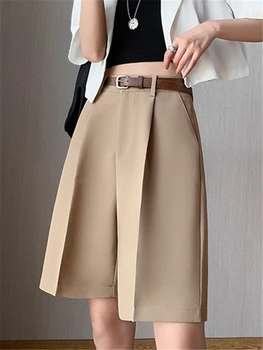 Seoulish Vara Formale Largi Picior Femei pe Jumătate Pantaloni cu Curea 2022 Nou Stil coreean Talie Mare Elegant Casual Pantaloni Largi