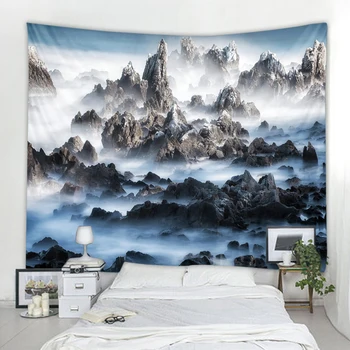 Peisaj de munte decor tapiserie cortina nordic boem, hippie decor de perete tapiserie de perete cortina de pânză decor